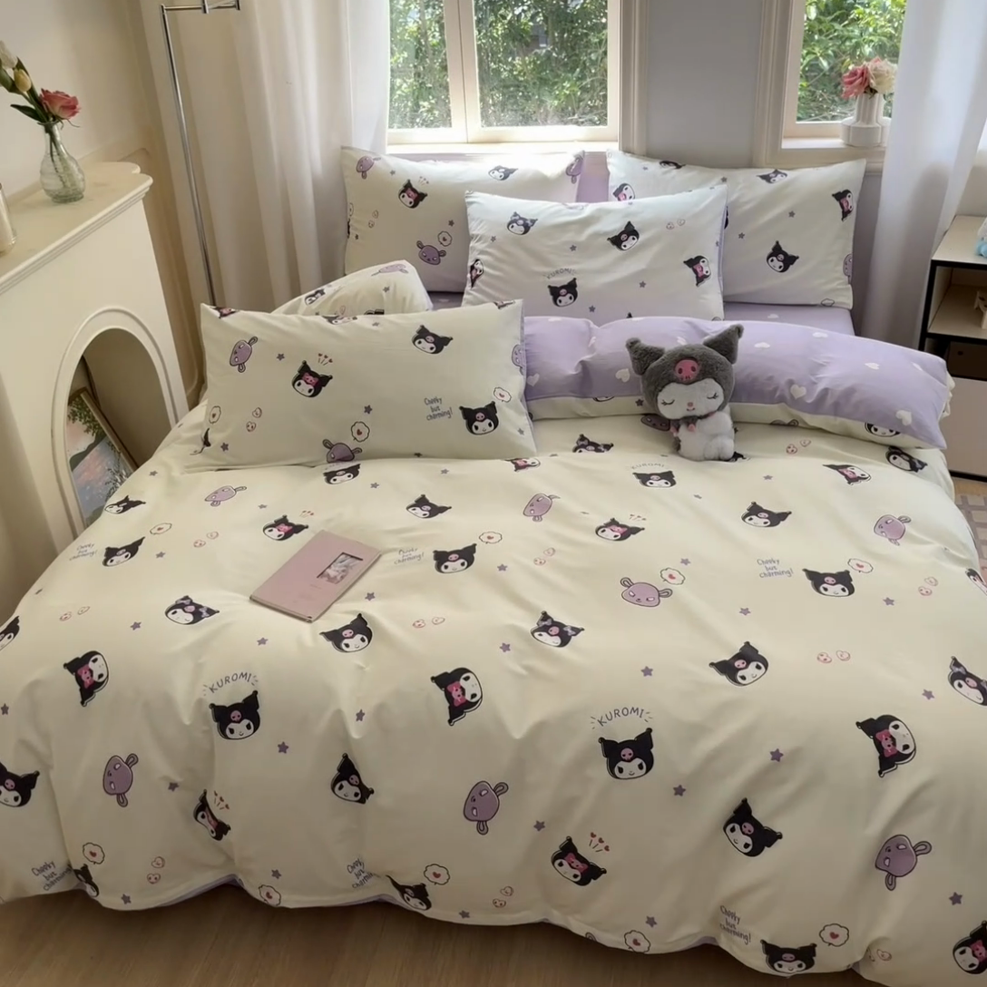 91家纺网 家纺一手货源 找家纺 博雅 2024新款三丽鸥全棉印花卡通四件套 星星库洛米