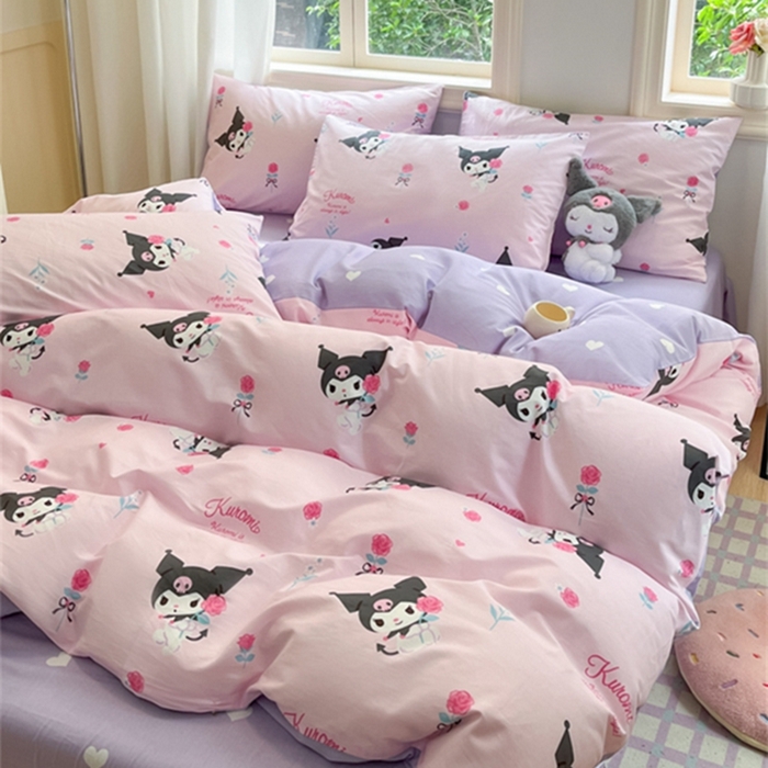 91家纺网 家纺一手货源 找家纺 博雅 2024新款三丽鸥全棉印花卡通四件套 小花库洛米