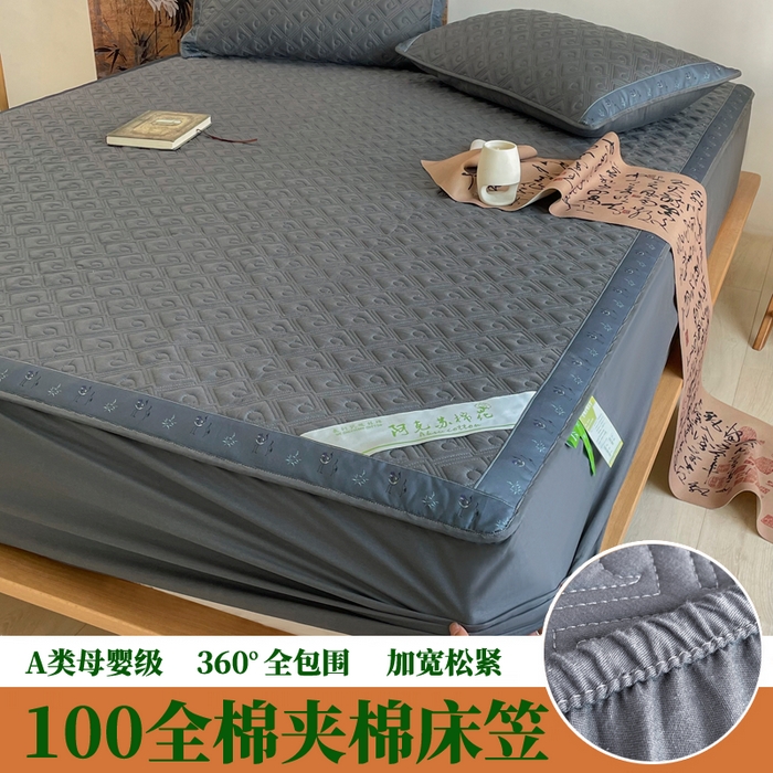 91家纺网 家纺一手货源 找家纺 豪选家纺 2025最新上市秋冬新品爆款国风纯棉新疆棉夹棉床笠四季款   国风-深灰