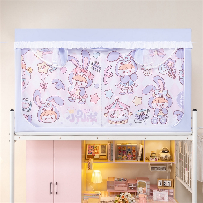 91家纺网 家纺一手货源 找家纺 新太阳蚊帐 2025新款卡通学生遮光床帘 兔耳小仙女