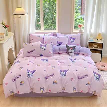 91家纺网 家纺一手货源 找家纺 博雅 2024新款三丽鸥全棉印花卡通四件套 多彩库洛米AB版