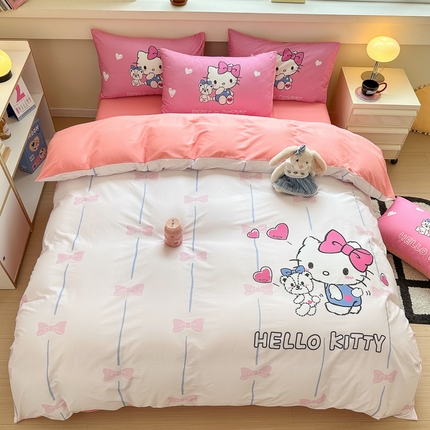 91家纺网 家纺一手货源 找家纺 （总）孩子王家纺 2025新款三丽鸥系列全棉活性大版印花卡通学生宿舍四件套（第二批）