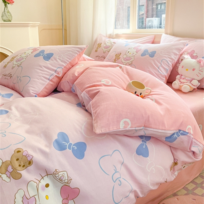 91家纺网 家纺一手货源 找家纺 博雅 2024新款三丽鸥全棉印花卡通四件套 玩偶KT