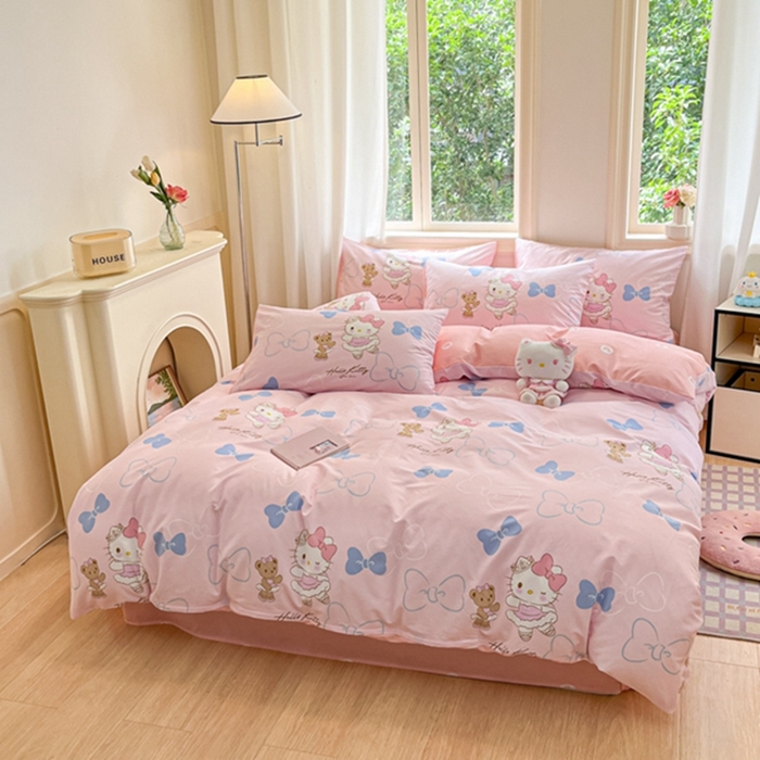 91家纺网 家纺一手货源 找家纺 博雅 2024新款三丽鸥全棉印花卡通四件套 玩偶KT