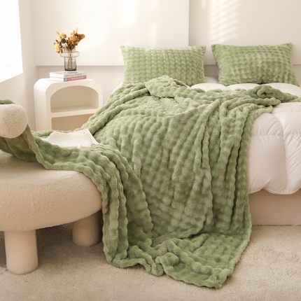 同田家纺  2024新款A类纯色兔绒毛毯 清新绿