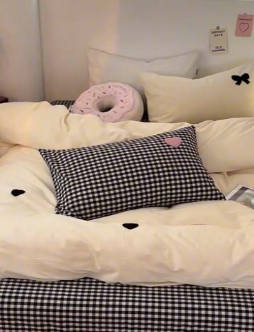 91家纺网 家纺一手货源 找家纺 洋铭区（原狠狠爱）2024新款水洗棉毛巾绣四件套 爱心蝴蝶结