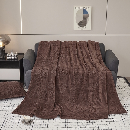 91家纺网 家纺一手货源 找家纺 坦客毯业 2025新款加厚高克重塔芙绒提花毛毯-蝴蝶系列 蝴蝶-深棕色