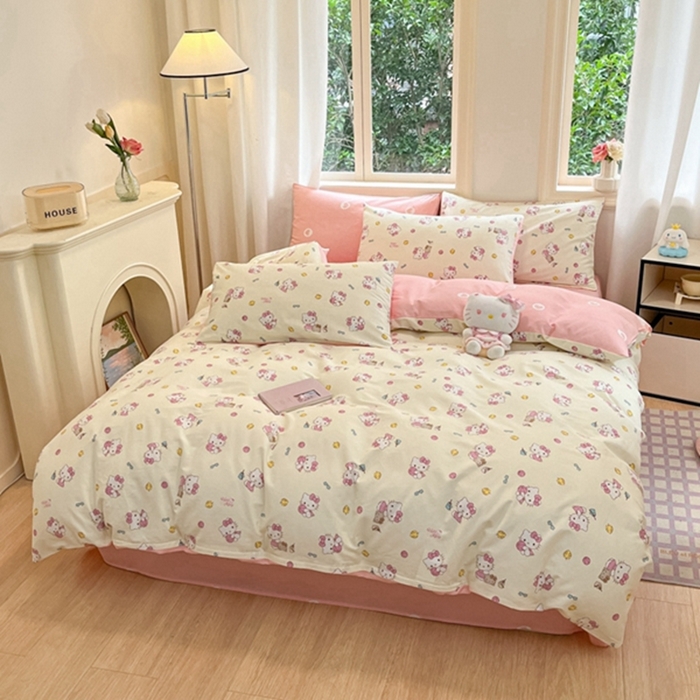 91家纺网 家纺一手货源 找家纺 博雅 2024新款三丽鸥全棉印花卡通四件套 可爱KT