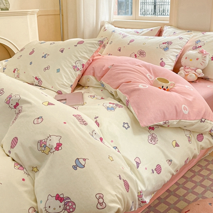 91家纺网 家纺一手货源 找家纺 博雅 2024新款三丽鸥全棉印花卡通四件套 美美KT