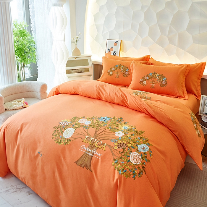 91家纺网 家纺一手货源 找家纺 雲归梦 2024新款加厚全棉生态磨毛大版四件套 光年之外 桔