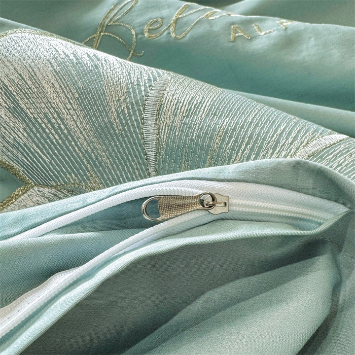 91家纺网 家纺一手货源 找家纺 宅家居 2024新款莫奈花园系列-轻奢小香风双面纯棉刺绣长绒棉四件套 莫奈花园-松石绿