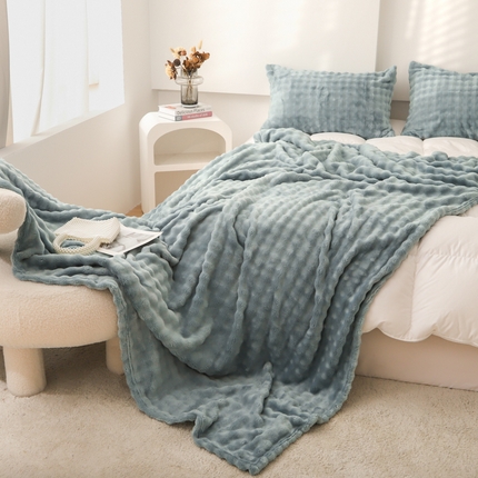 同田家纺  2024新款A类纯色兔绒毛毯 石灰蓝