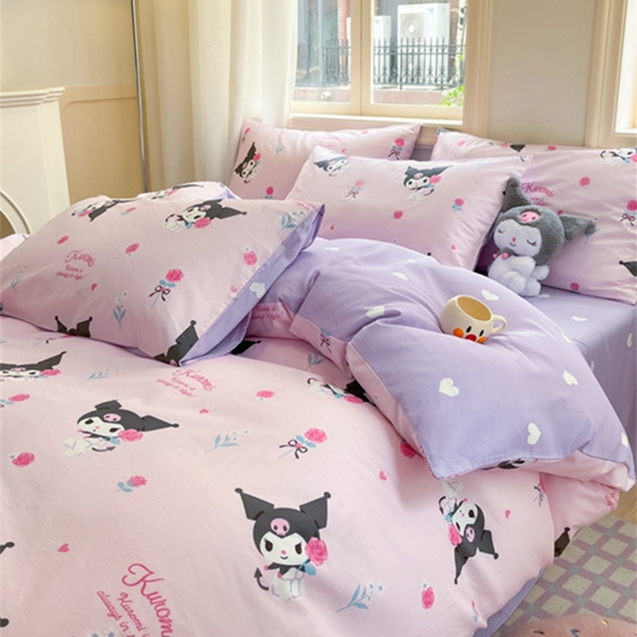 91家纺网 家纺一手货源 找家纺 博雅 2024新款三丽鸥全棉印花卡通四件套 小花库洛米