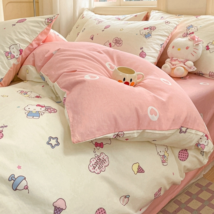 91家纺网 家纺一手货源 找家纺 博雅 2024新款三丽鸥全棉印花卡通四件套 美美KT