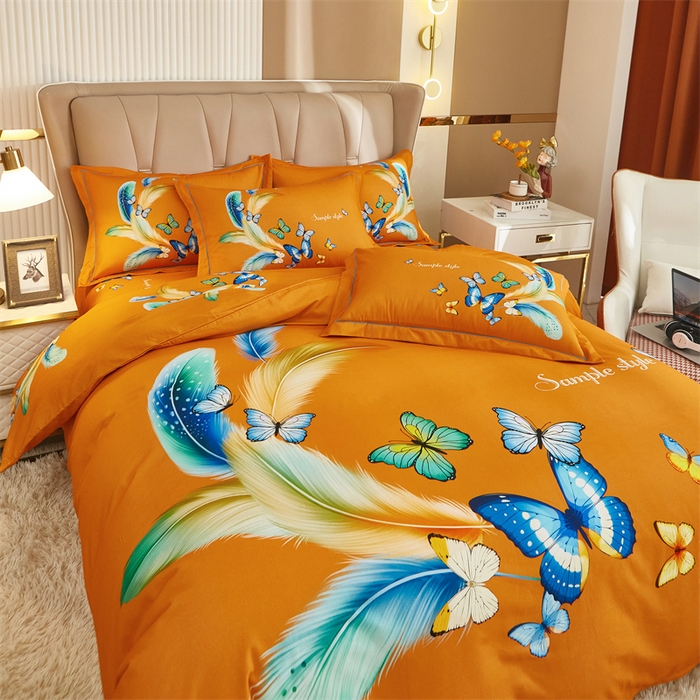 91家纺网 家纺一手货源 找家纺 雲归梦 2024新款加厚全棉生态磨毛大版四件套 仙香花骨-桔