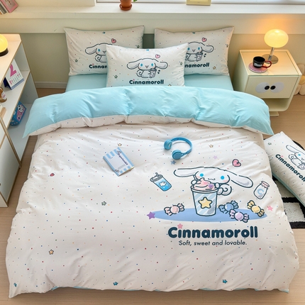 91家纺网 家纺一手货源 找家纺 （总）孩子王家纺 2025新款三丽鸥系列全棉活性大版印花卡通学生宿舍四件套（第二批）