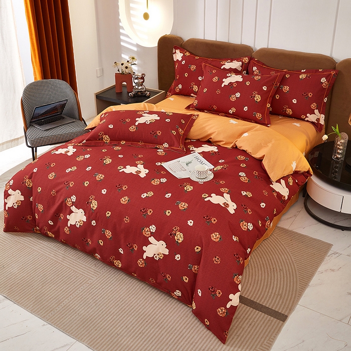 91家纺网 家纺一手货源 找家纺 雲归梦 2024新款加厚全棉生态磨毛大版四件套 快乐节奏 红