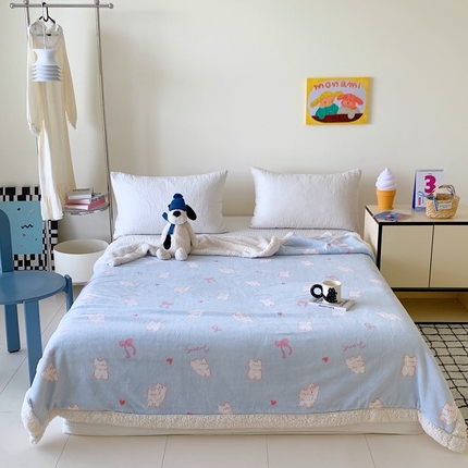 91家纺网 家纺一手货源 找家纺 美乐迪家纺 2024新款多功能羊羔绒毛毯 甜心小猫