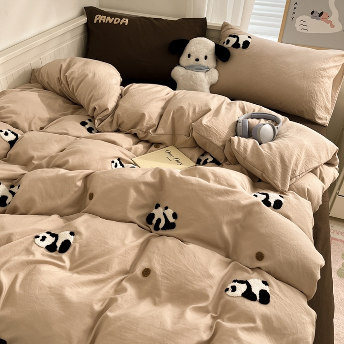 91家纺网 家纺一手货源 找家纺 海岛哥哥 2025新款云柔棉毛巾绣 四件套 毛巾绣-熊猫花花