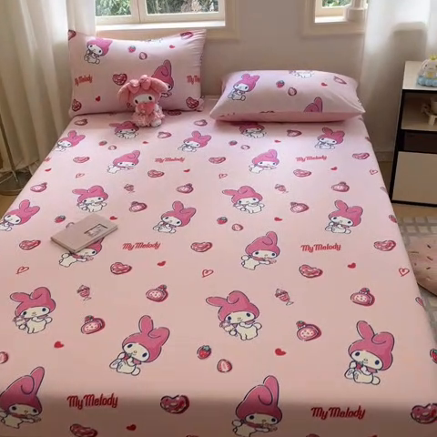 91家纺网 家纺一手货源 找家纺 （总）博雅 2024新款三丽鸥卡通系列全棉印花床笠