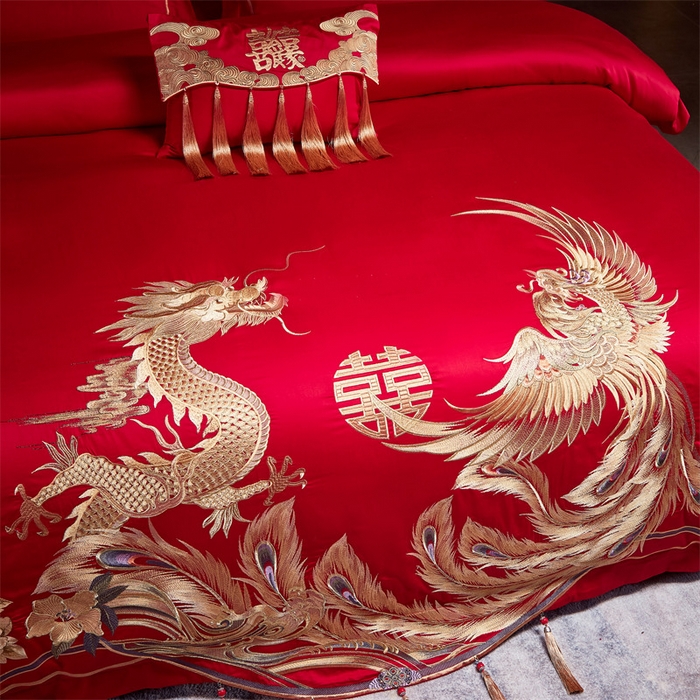 91家纺网 家纺一手货源 找家纺 宏羽纺家纺 2024新款13372纯棉婚庆套件系列 千禧婚嫁