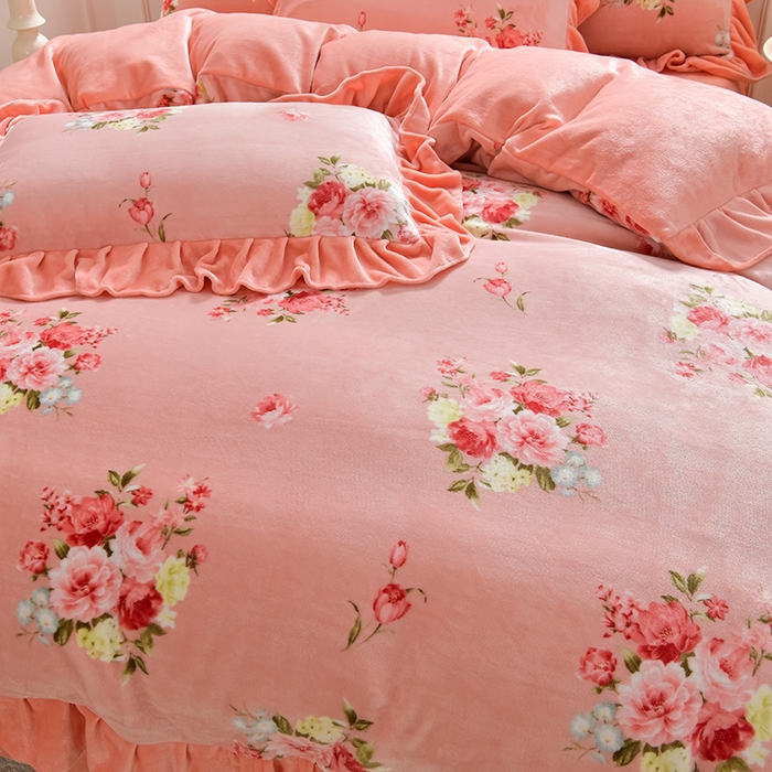 91家纺网 家纺一手货源 找家纺 妮恒美 2024新款韩版牛奶绒四件套 淡香伊人