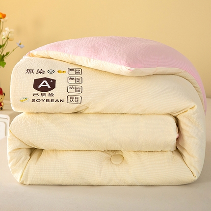 91家纺网 家纺一手货源 找家纺 2024新款泡泡棉冬被原棉提花大豆被 泡泡棉  米黄拼粉