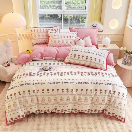 91家纺网 家纺一手货源 找家纺 （总）2024新款全棉加牛奶绒四件套单被套系列-四件套