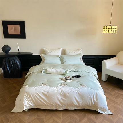 91家纺网 家纺一手货源 找家纺 MIU缪家居 2024新款100支全棉幸运风铃系列 绿色