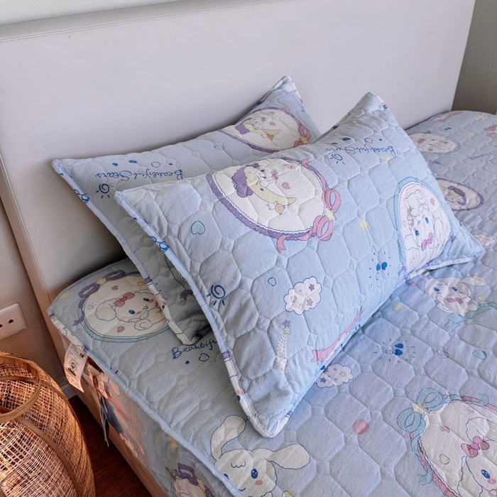 91家纺网 家纺一手货源 找家纺 兜米家居 2024新款云朵水洗纱夹棉单品床笠 蓝桂狗