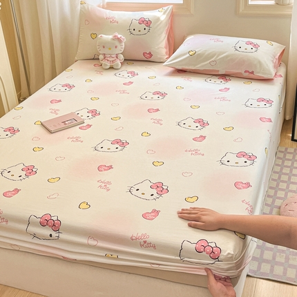 91家纺网 家纺一手货源 找家纺 博雅 2024新款三丽鸥卡通系列全棉印花床笠 彩色KT
