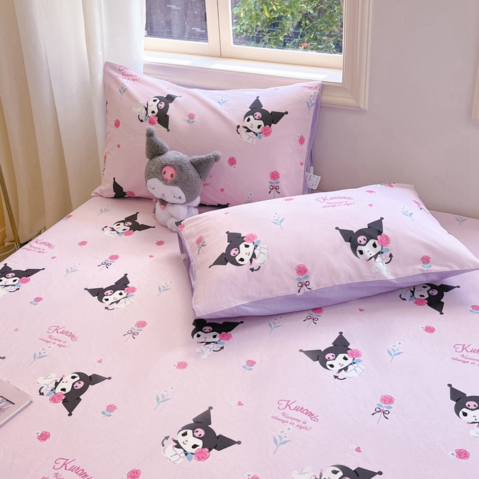 91家纺网 家纺一手货源 找家纺 博雅 2024新款三丽鸥卡通系列全棉印花床笠 小花库洛米