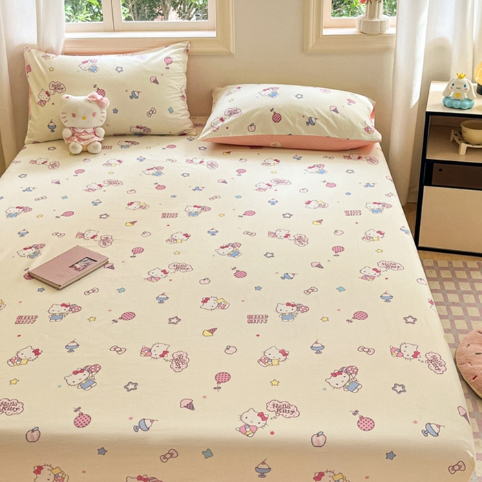 91家纺网 家纺一手货源 找家纺 博雅 2024新款三丽鸥卡通系列全棉印花床笠 美美KT