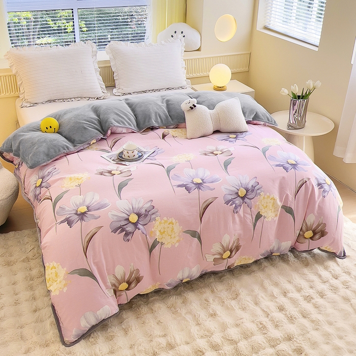 91家纺网 家纺一手货源 找家纺 2024新款全棉加牛奶绒四件套单被套系列-单被套 慕雅