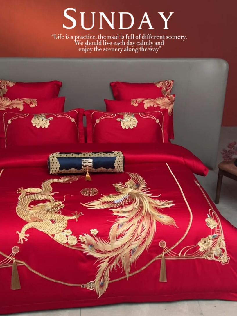 91家纺网 家纺一手货源 找家纺 宏羽纺家纺 2024新款13372纯棉婚庆套件系列 龙凤奇缘