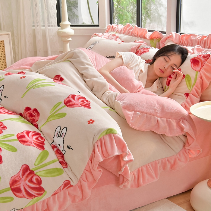 91家纺网 家纺一手货源 找家纺 妮恒美 2024新款韩版牛奶绒四件套 初恋