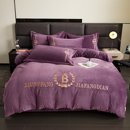 绣女坊 2024新款高克重宝宝绒四件套 眷恋-紫色