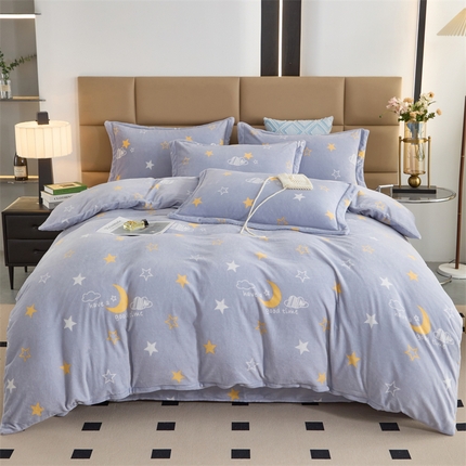 优姿家纺 2025新款加厚全消光牛奶绒印花四件套 星空