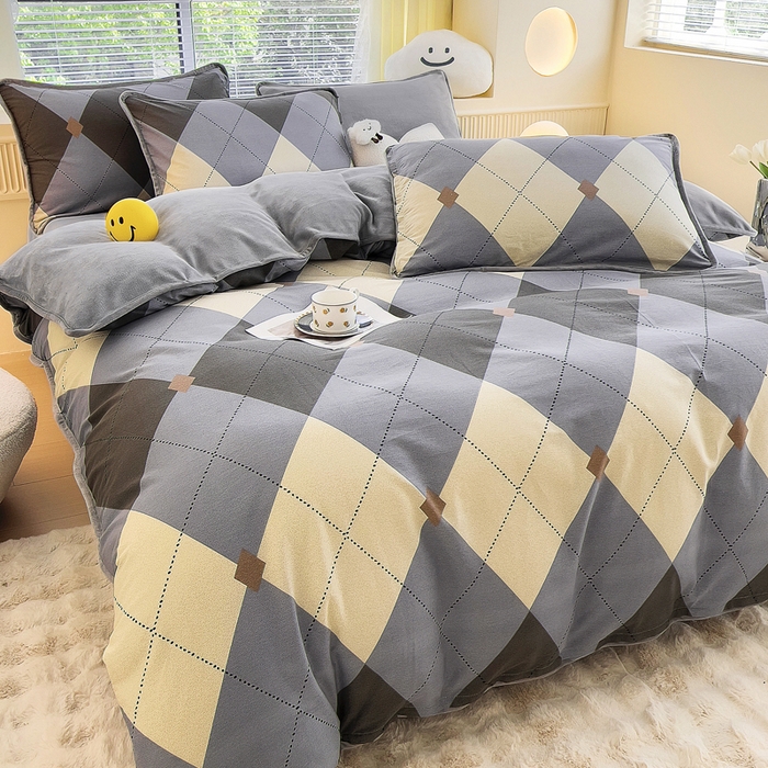 91家纺网 家纺一手货源 找家纺 2024新款全棉加牛奶绒四件套单被套系列-四件套 菲拉格