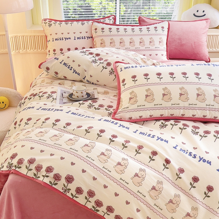 91家纺网 家纺一手货源 找家纺 2024新款全棉加牛奶绒四件套单被套系列-四件套 情缘