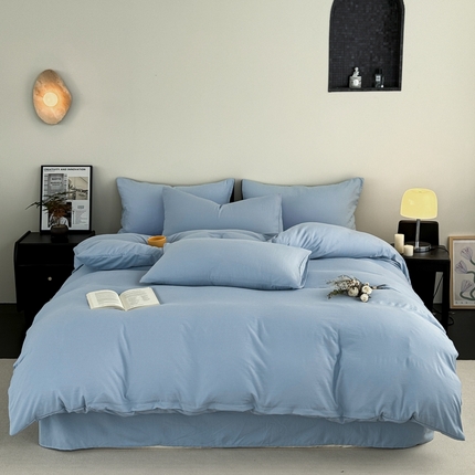 沃朴家居 2024新款纯色水洗棉四件套学生三件套ins晴蓝