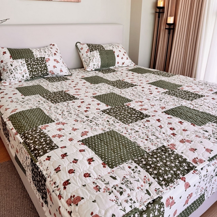 91家纺网 家纺一手货源 找家纺 兜米家居 2024新款云朵水洗纱夹棉单品床笠 拼图碎花