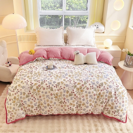 2024新款全棉加牛奶绒四件套单被套系列-单被套 花语小兔