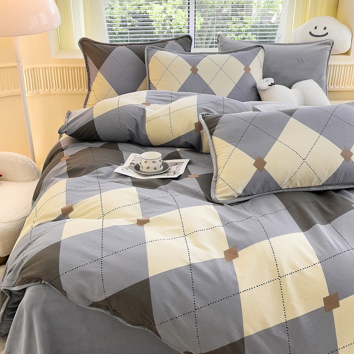 91家纺网 家纺一手货源 找家纺 2024新款全棉加牛奶绒四件套单被套系列-四件套 菲拉格