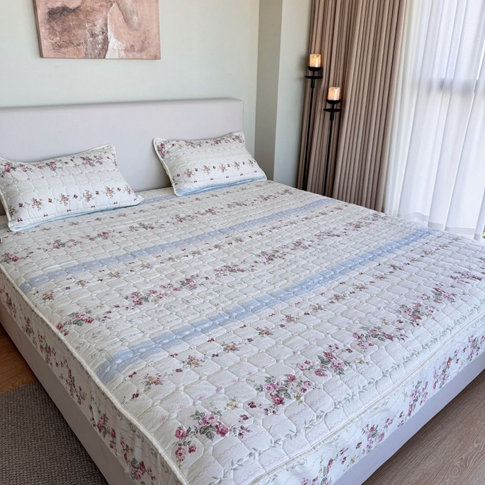 91家纺网 家纺一手货源 找家纺 兜米家居 2024新款云朵水洗纱夹棉单品床笠 素美