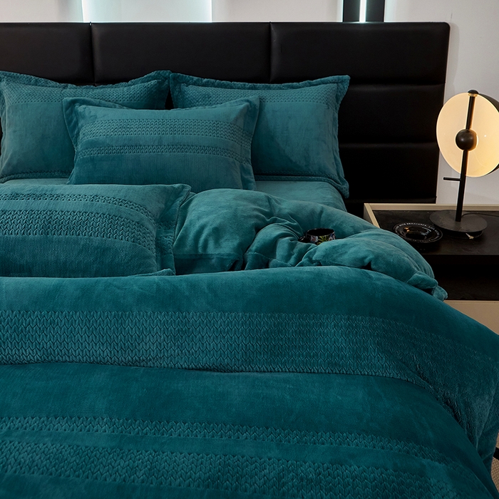 91家纺网 家纺一手货源 找家纺 绣女坊 2024新款雕花绒-大麦四件套 大麦-蓝