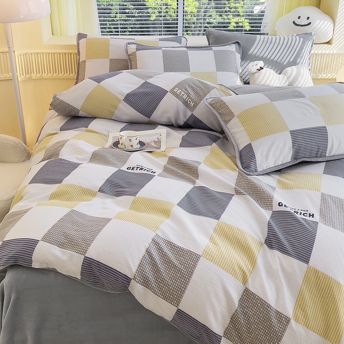 91家纺网 家纺一手货源 找家纺 2024新款全棉加牛奶绒四件套单被套系列-四件套 塞纳风尚