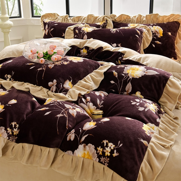 91家纺网 家纺一手货源 找家纺 妮恒美 2024新款韩版牛奶绒四件套 花韵