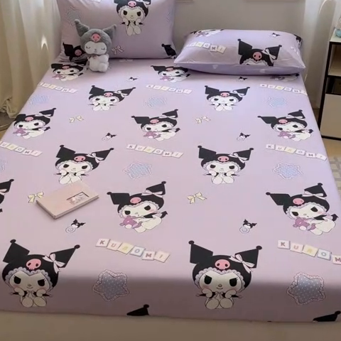 91家纺网 家纺一手货源 找家纺 博雅 2024新款三丽鸥卡通系列全棉印花床笠 可爱库洛米