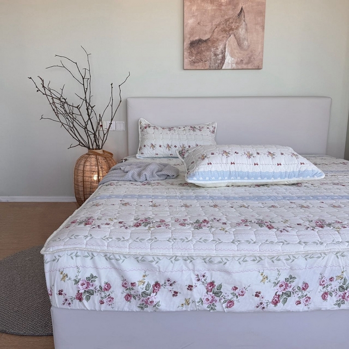 91家纺网 家纺一手货源 找家纺 兜米家居 2024新款云朵水洗纱夹棉单品床笠 素美